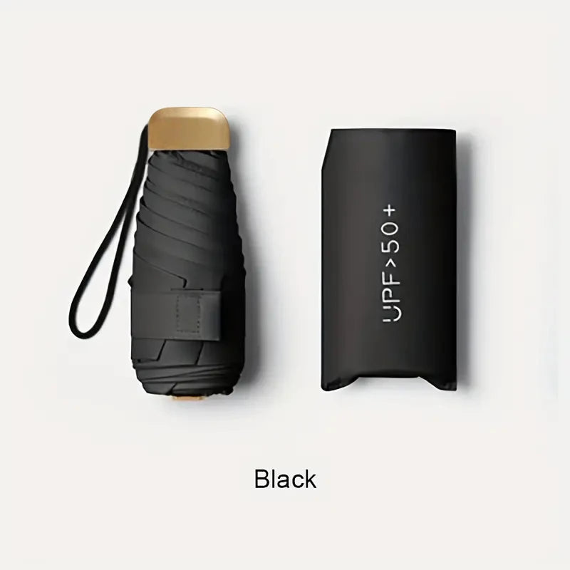 Compact 6-Rib Mini Folding Umbrella – Lightweight & Portable Folding Umbrella Qst black 6K Iron