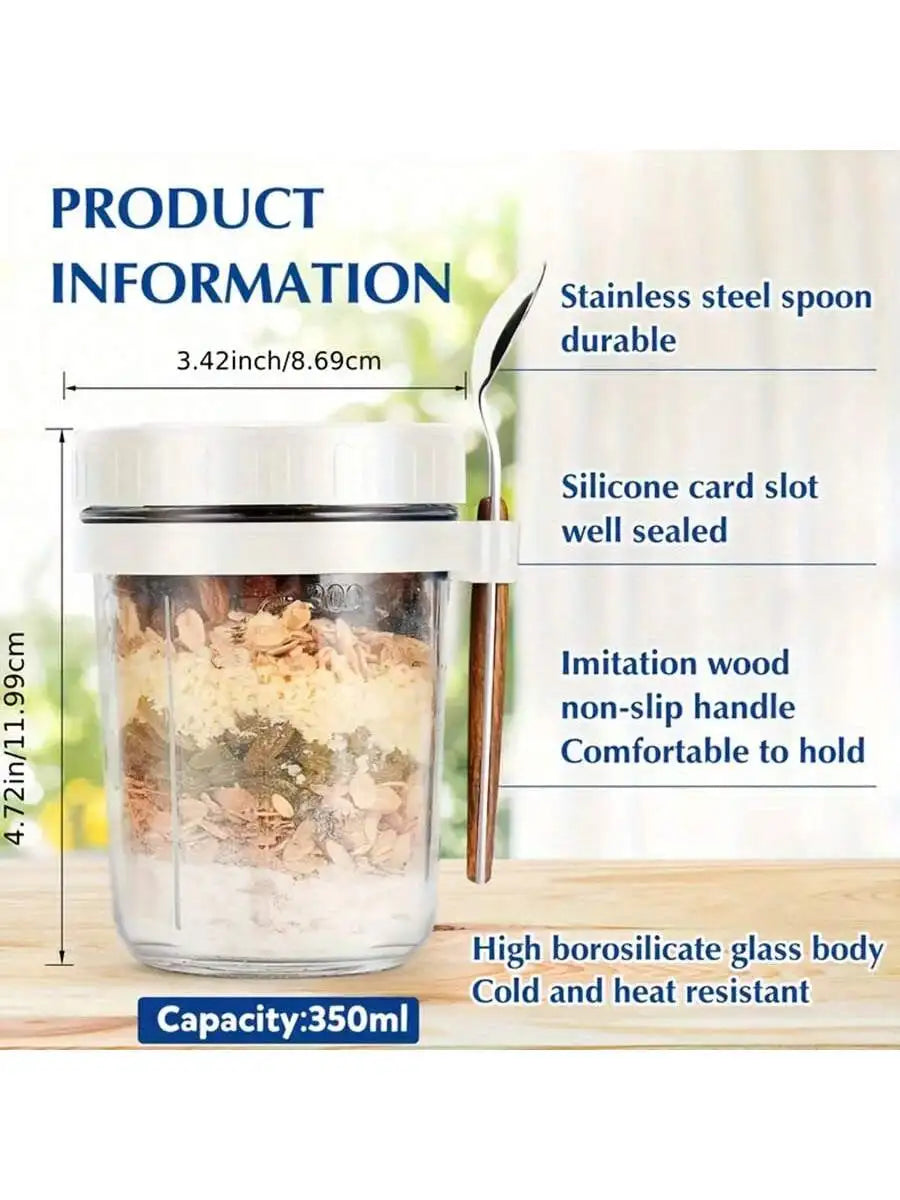 Overnight Oats Container with Lid & Spoon – Airtight Jar Food Storage Container Qme