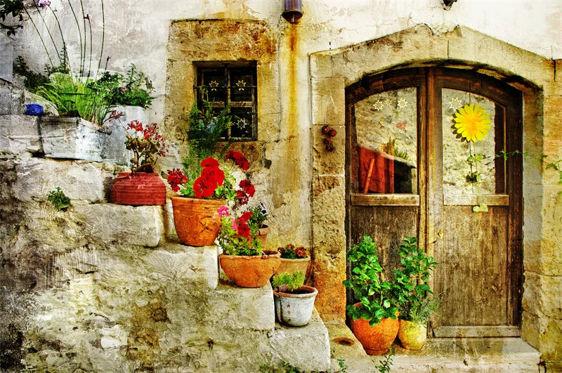 Retro Nostalgic Town Canvas Poster | Flowers Boats Bicycles