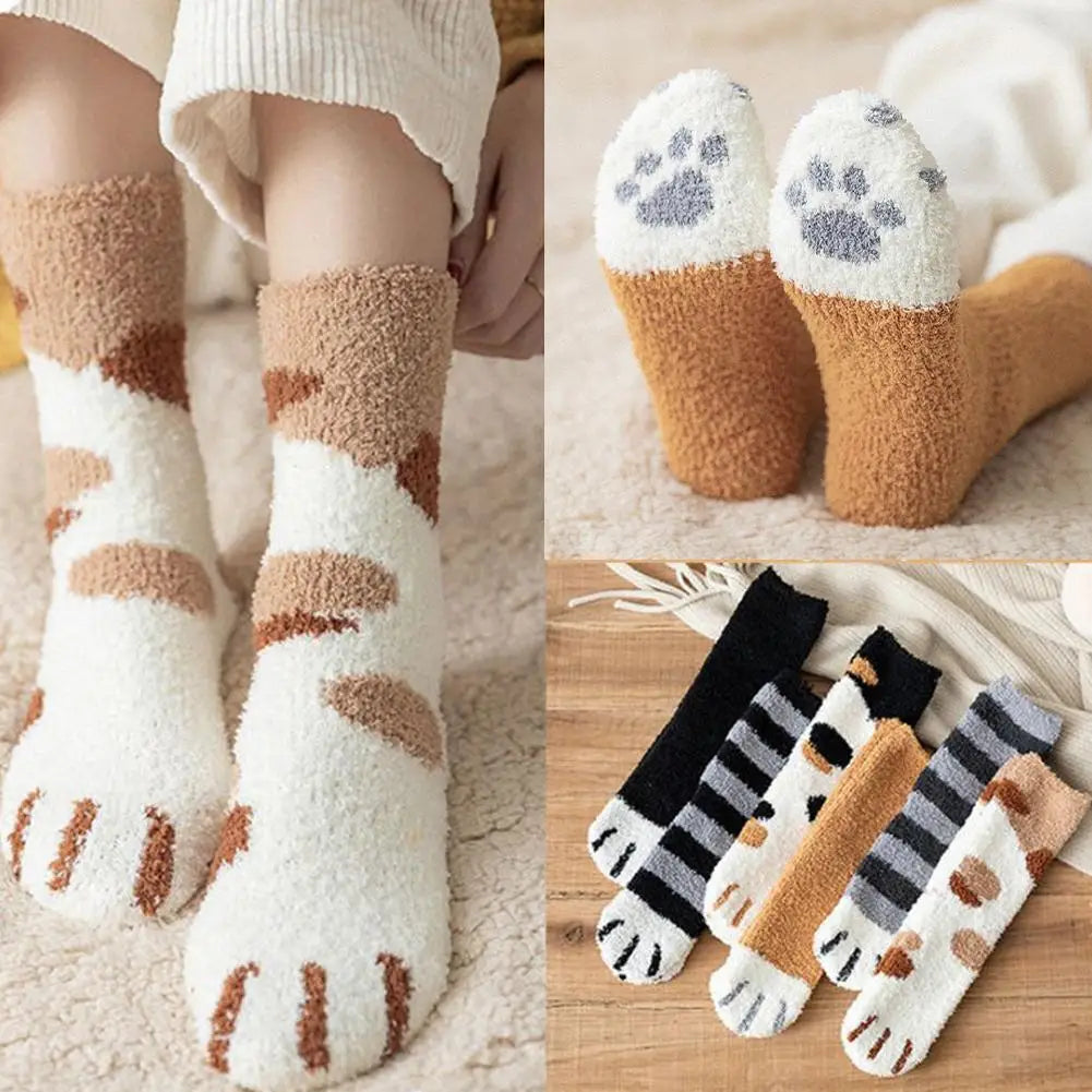 Women's Fluffy Cat Paw Socks – Cute Warm Winter Novelty Novelty Fluffy Socks Qme