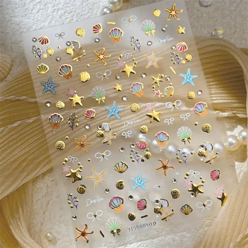 3D Beach Ocean Nail Art Stickers – Shell Starfish Clam Decals Nail Art Stickers Qme