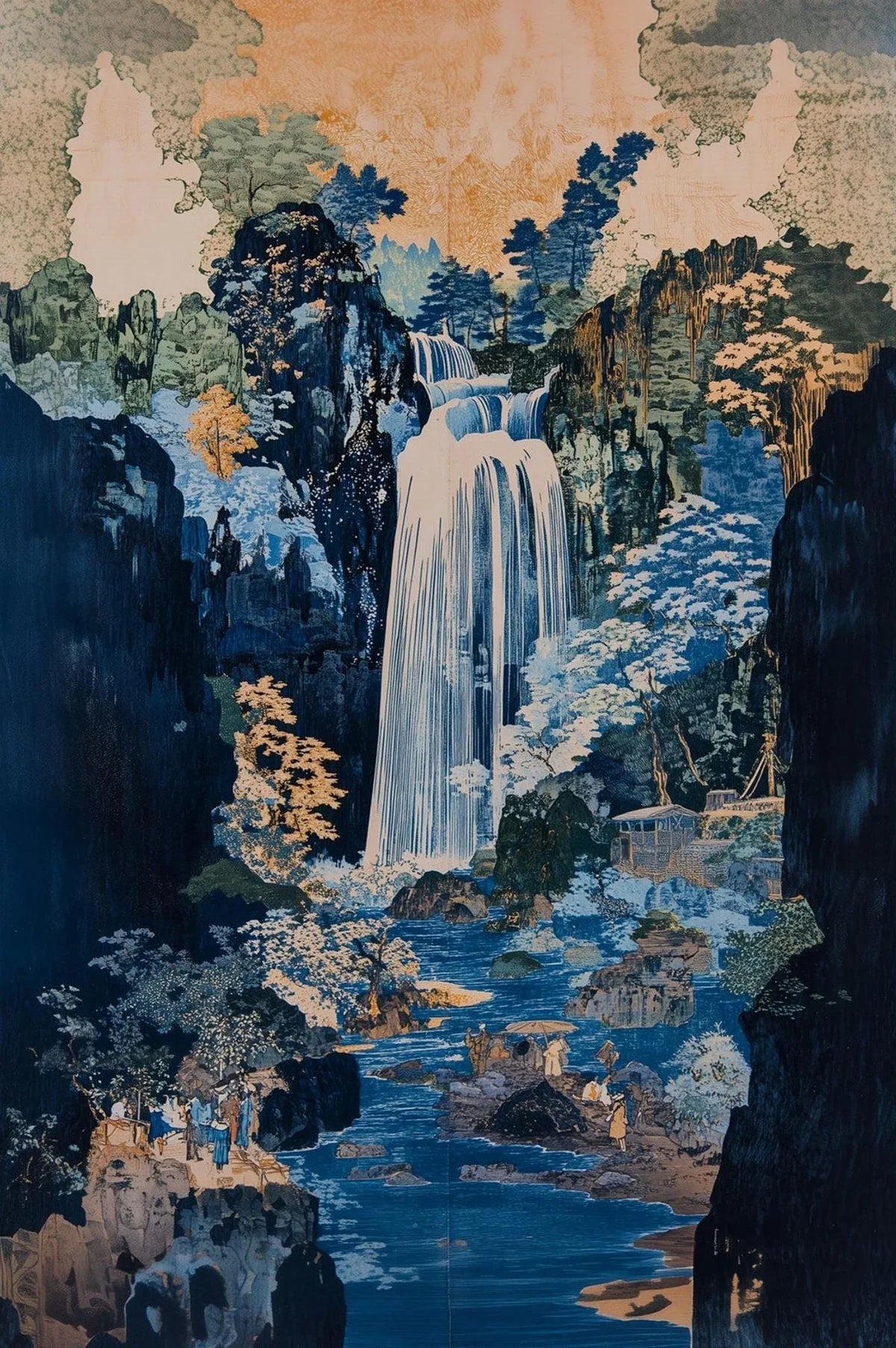 Hokusai Ukiyo-e Japanese Waterfall Canvas Print | Vintage Wall Art Canvas Wall Art Qst DM41-6 40x50cm Unframed