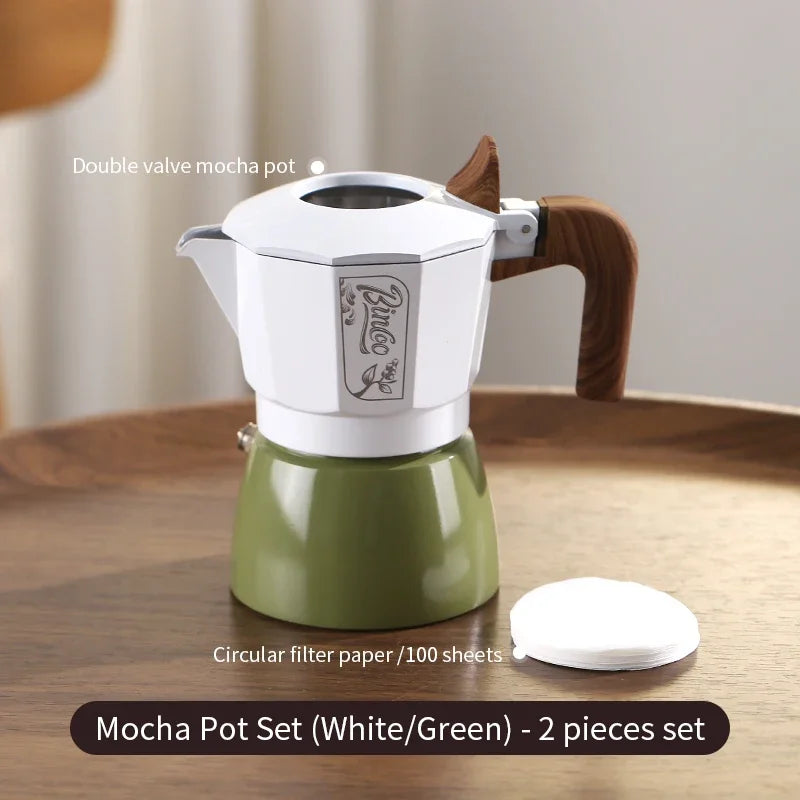 Bincoo 6-Color Moka Pot 2-Valve Espresso Starter Kit Stovetop Espresso Maker Qst White Green 2pcs