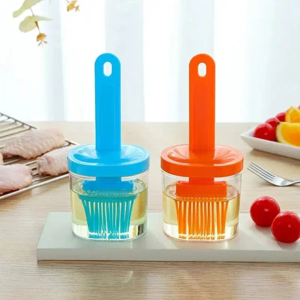 BBQ Silicone Oil Dispenser Brush – Grilling & Baking Utensil Silicone Basting Brush Qme