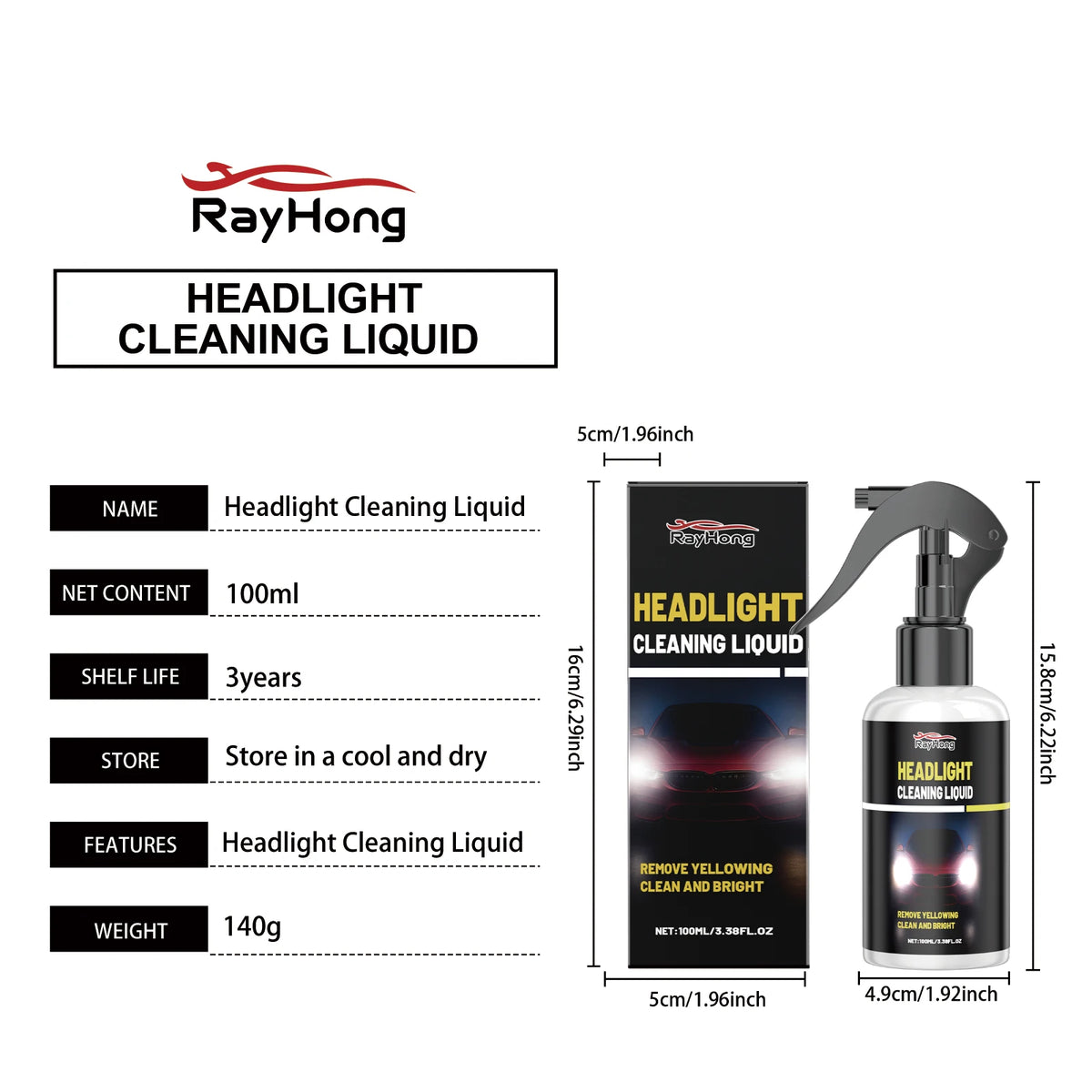 Rayhong Car Headlight Cleaner & Polish 100ml – Brightening Agent Headlight Cleaner Qst