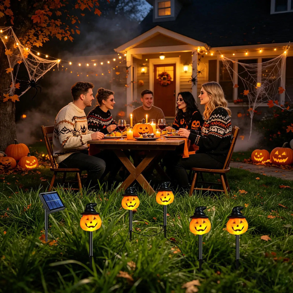 Halloween Solar Pumpkin Stake Lights – 5-Pack Waterproof Yard Solar Stake Lights Qme