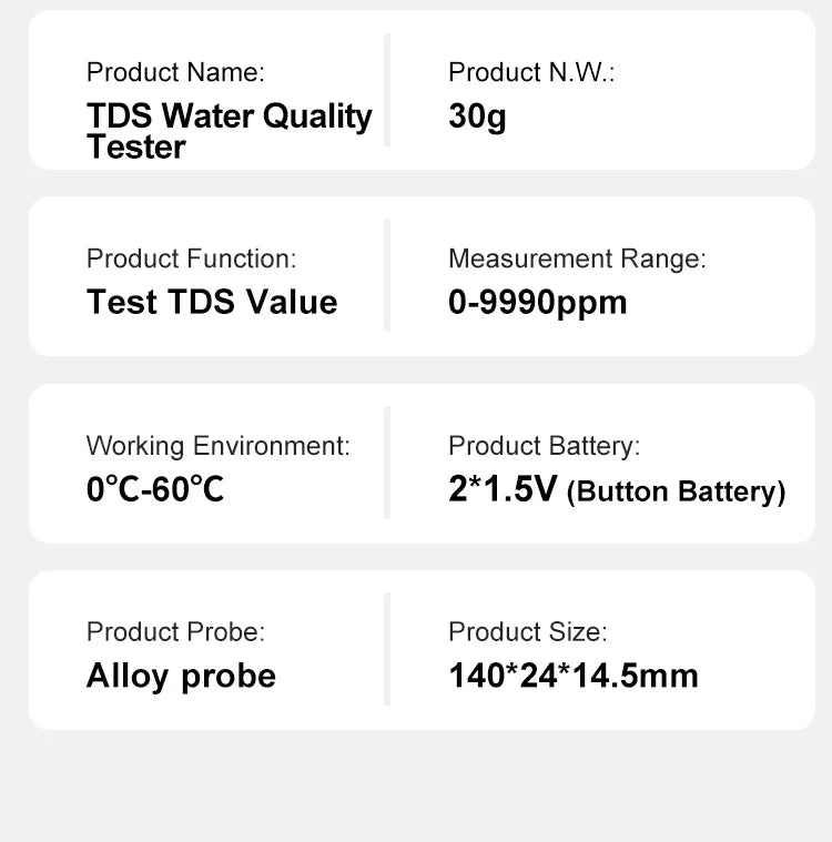 Portable TDS Water Tester Pen | LCD | Alloy Probe | 0–999ppm TDS Water Tester Qme