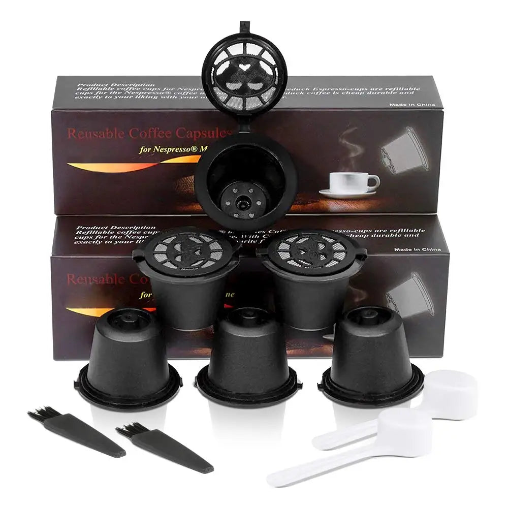 Refillable Nespresso Pods – Reusable Capsules 6/8 Pack Reusable Coffee Pods Qst 6pcs black