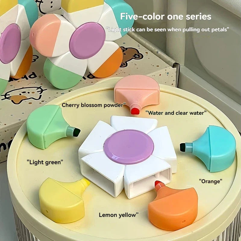 Cute Mini Rotary Highlighters – 5 Colors No Bleed | Qme Rotary Highlighter Set Qme
