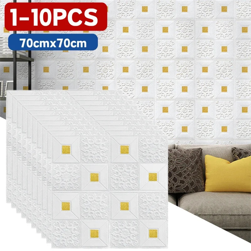 Golden Brick Foam Wall Panels – Self-Adhesive 70x70cm Foam Wall Panel Qme