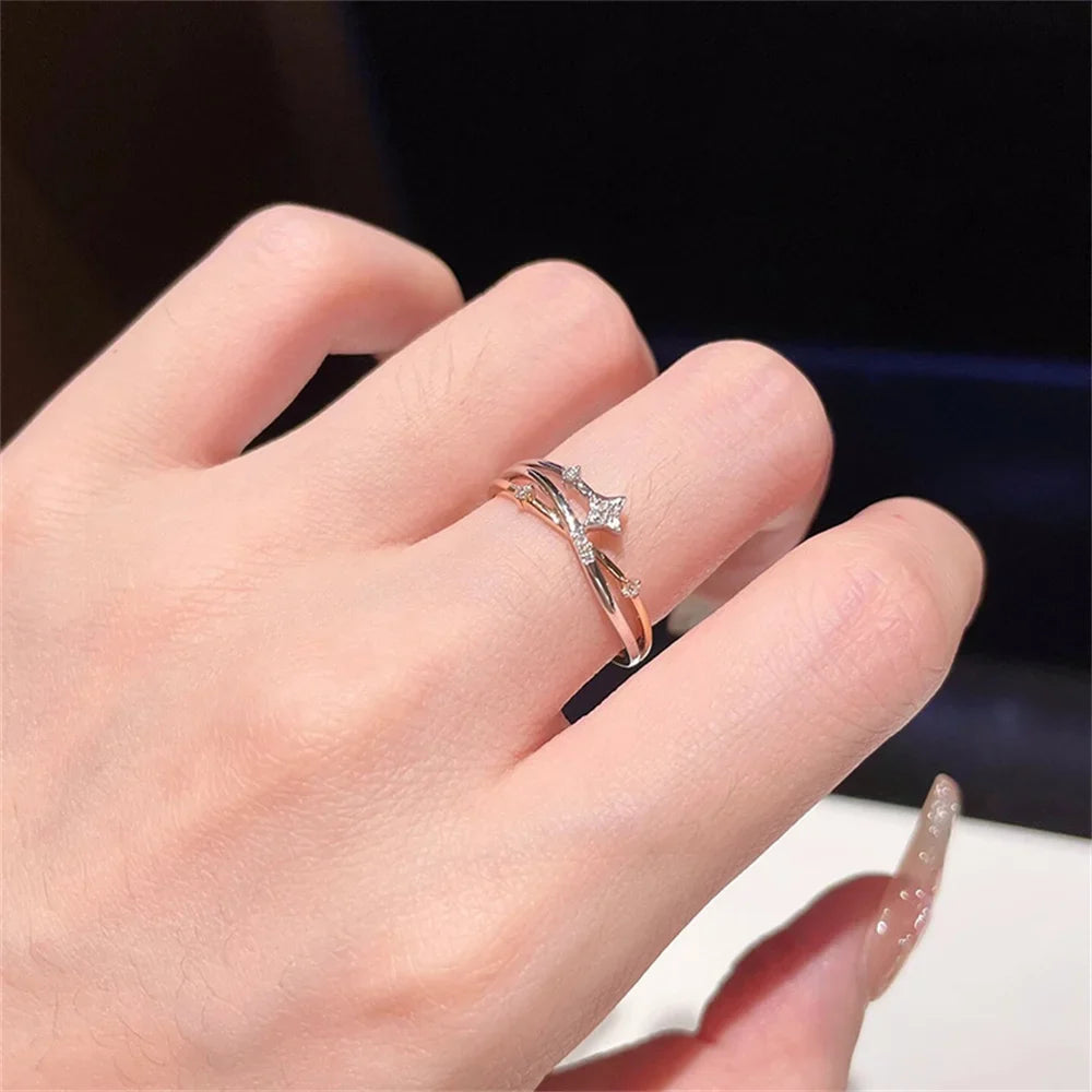 Women's Cubic Zirconia Star Ring – Minimalist Adjustable Charm Cubic Zirconia Ring Qme