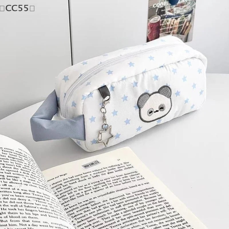 Blue Star Bear Canvas Pencil Case – Large Capacity Stationery Bag Pencil Case Qst