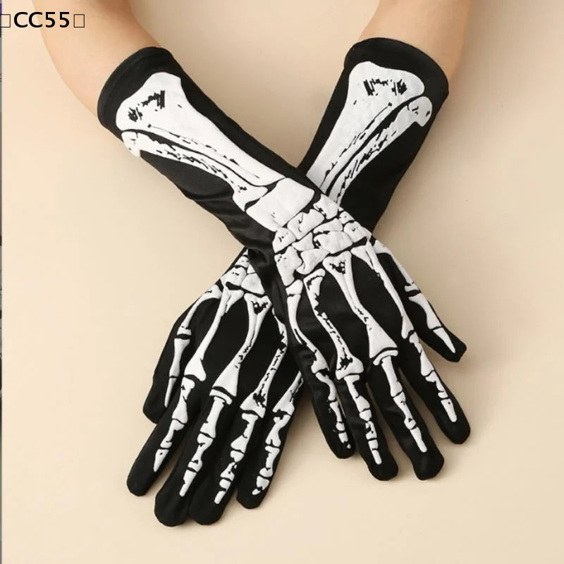Halloween Skeleton Long Gloves – Costume Party Accessory Costume Gloves Qst