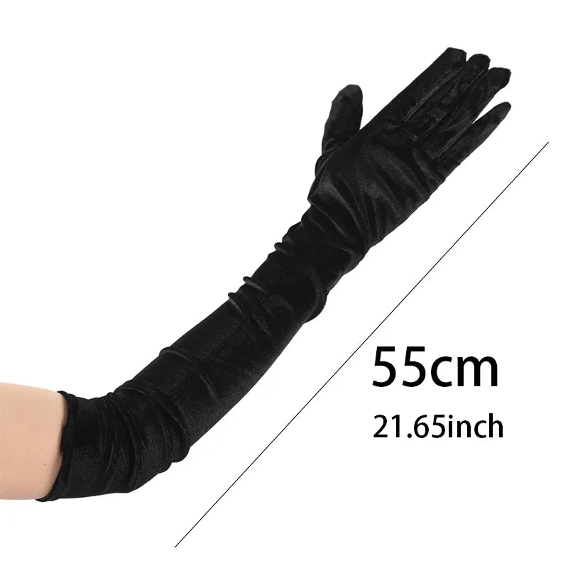Women's Velvet Long Evening Gloves | Retro Banquet Mittens Evening Gloves Qme