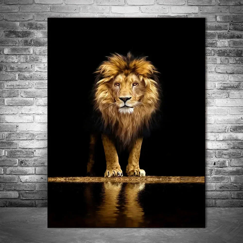 Wild African Lion Dark Canvas Wall Art – Unframed HD Print Canvas Wall Art Qst