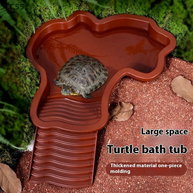 Reptile Water Dish with Anti-Slip Rock Ladder | Turtle Gecko Bowl Reptile Water Dish Qst