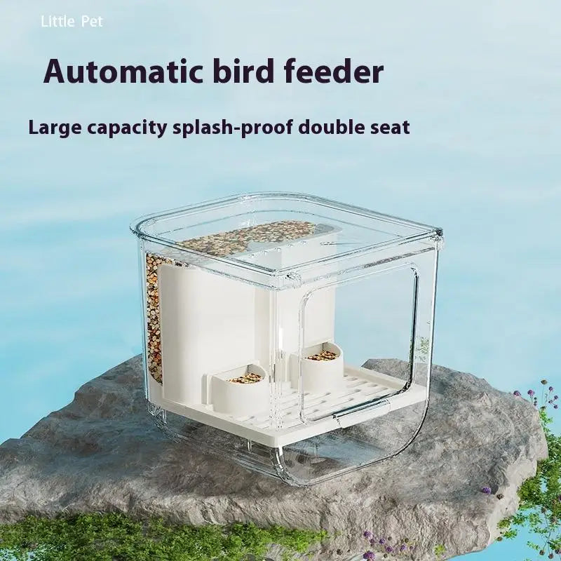 Automatic Bird Feeder Transparent Double Slot Hanging Cage Automatic Bird Feeder Qst
