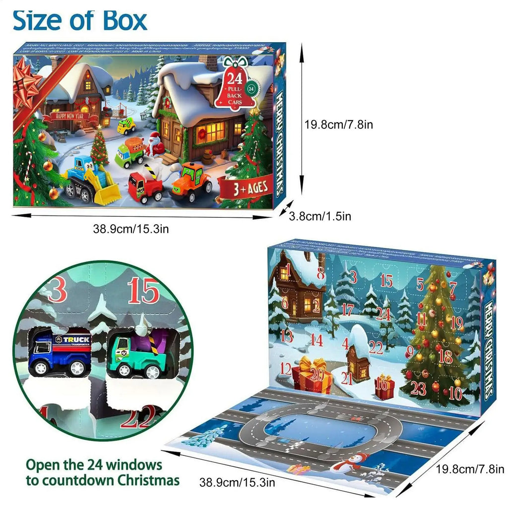 Christmas Countdown Calendar 24 Days Pull-Back Cars for Kids Kids Advent Calendar Qme