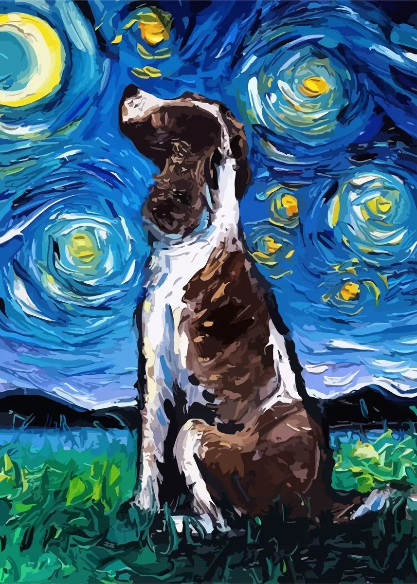 Van Gogh Starry Night Dog Canvas Print | German Shepherd Wall Art Canvas Wall Art Qst A 60X90cm No Framed