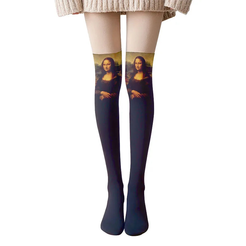 Van Gogh Art Print Thigh High Stockings – Starry Sky & Sunflower Thigh High Stockings Qme style14 One Size