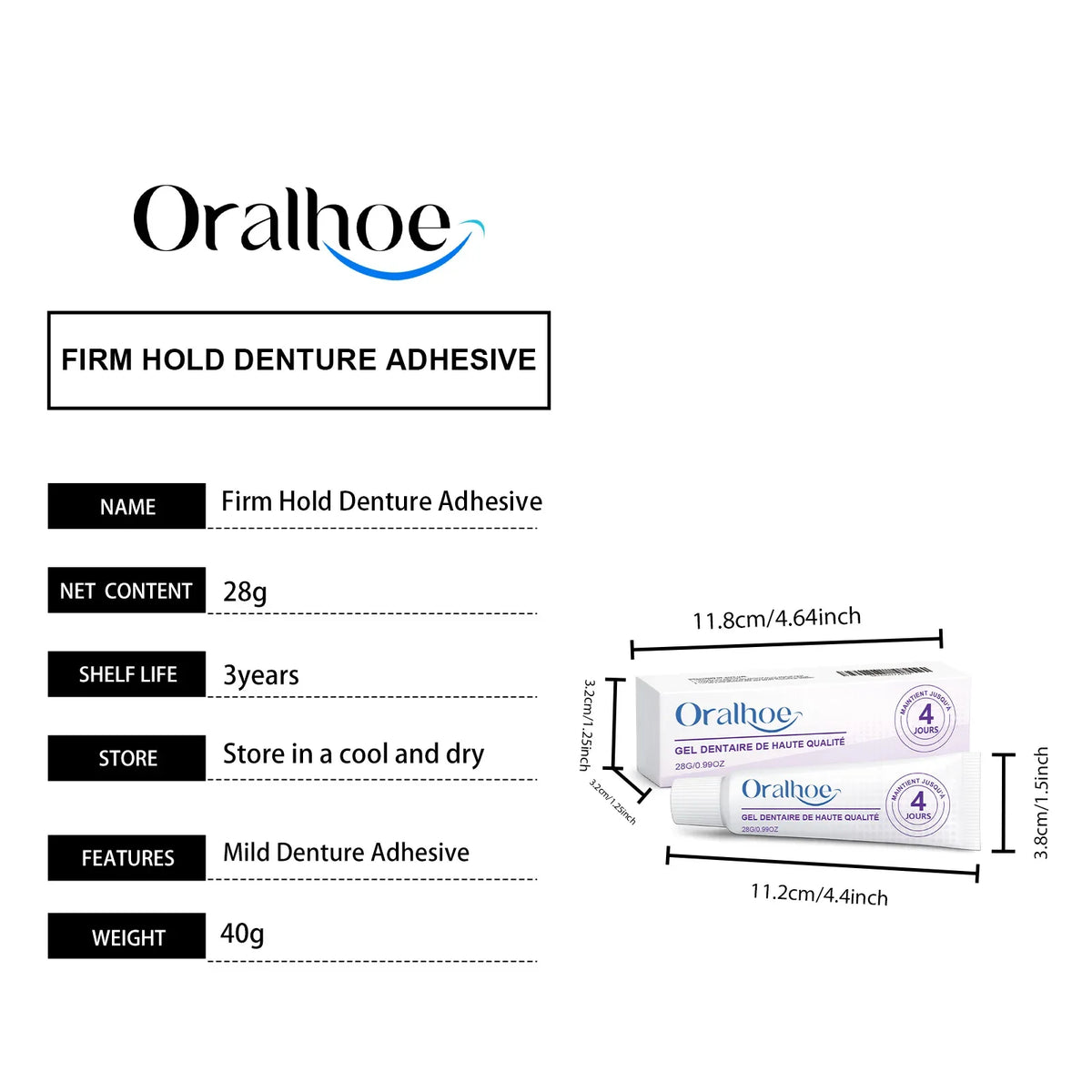 Oralhoe Denture Adhesive Gel – Long-Lasting False Teeth Fixation Denture Adhesive Gel Qme