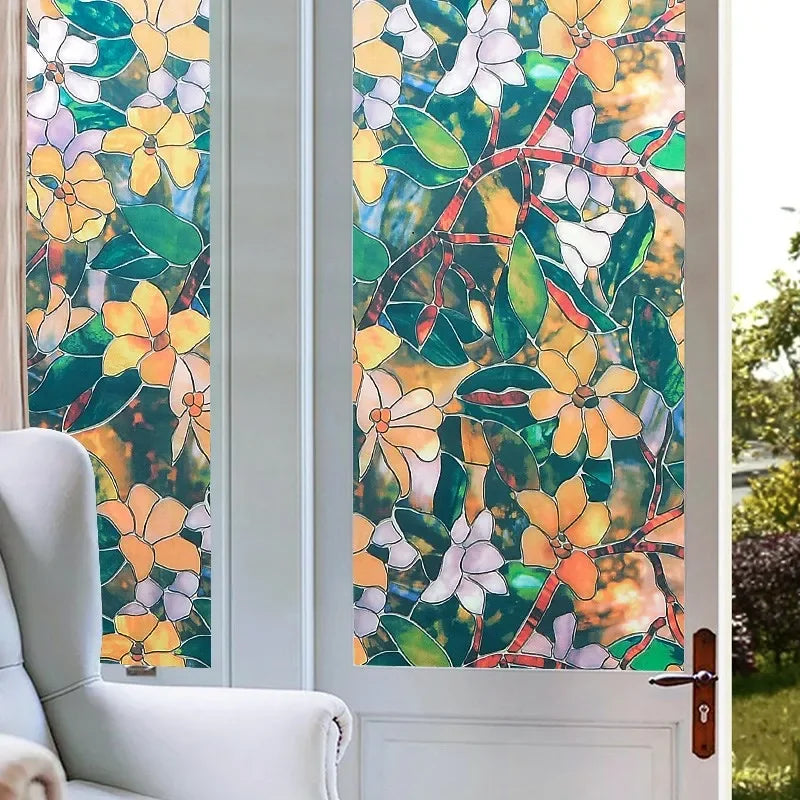 Frosted Flower PVC Static Cling Window Film | Privacy Decal Window Cling Film Qme