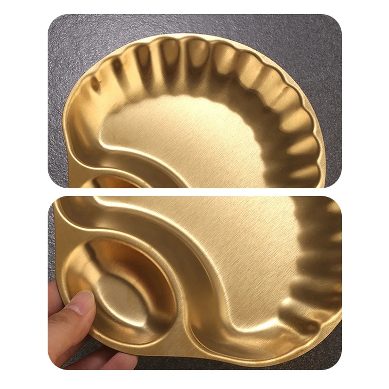 Stainless Steel Divided Snack Plate – Retro Shell Shape Divided Snack Plate Qst