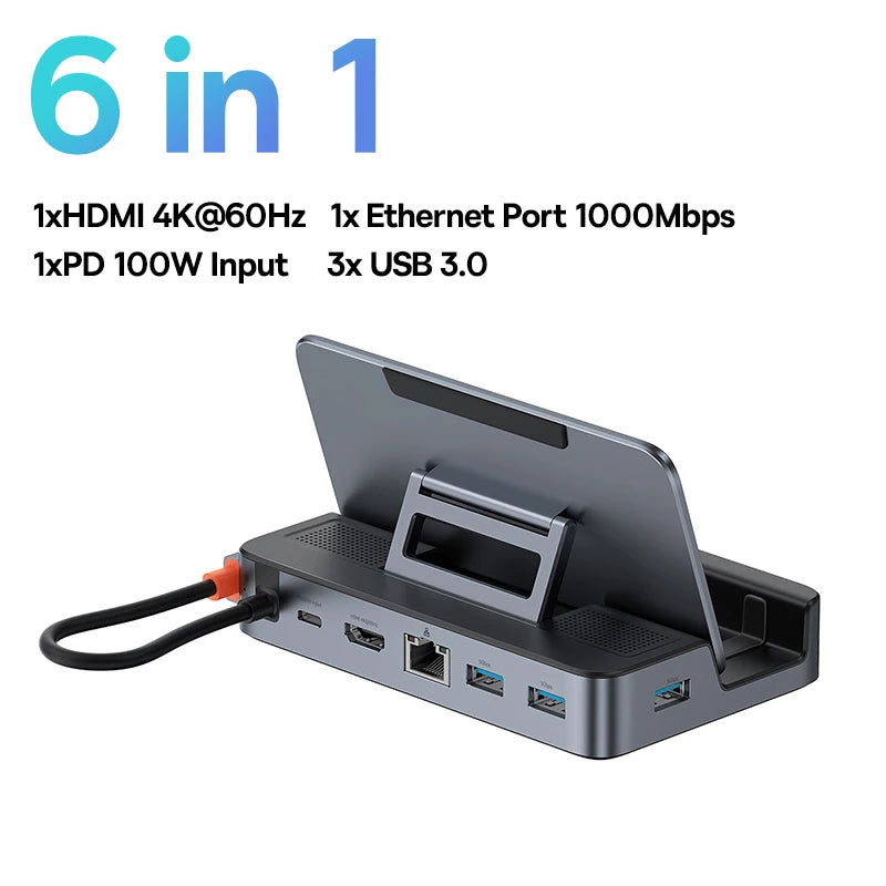 Baseus 6-in-1 USB-C Dock – 4K HDMI & Gigabit Ethernet Hub USB-C Docking Station Qst As the pictures