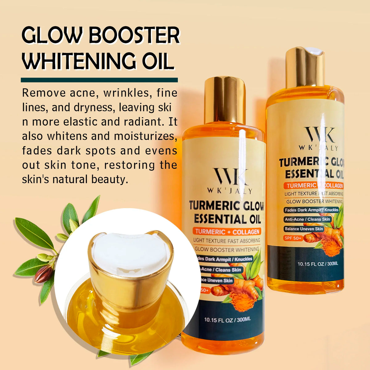 WK'JALY Turmeric Brightening Body Oil – Even Skin Tone 500ml Brightening Body Oil Qst