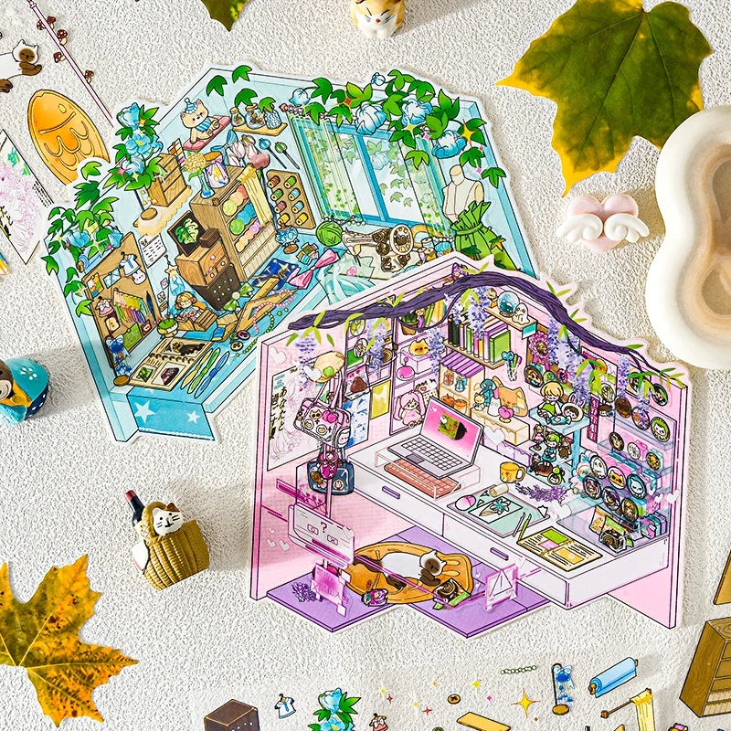DIY 3D Pocket Cabin Sticker Kit – 4 Seasons Landscape Scene DIY Craft Sticker Kit Qme