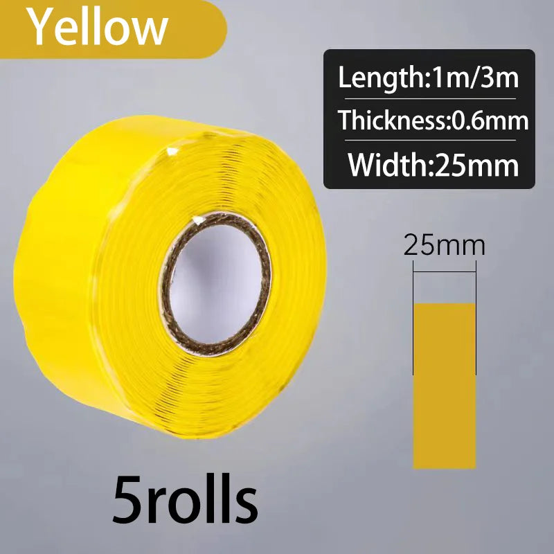 Silicone Self-Adhesive Waterproof Insulation Tape | Flame Retardant Silicone Insulation Tape Qme Yellow-5PCS 3M 25mm