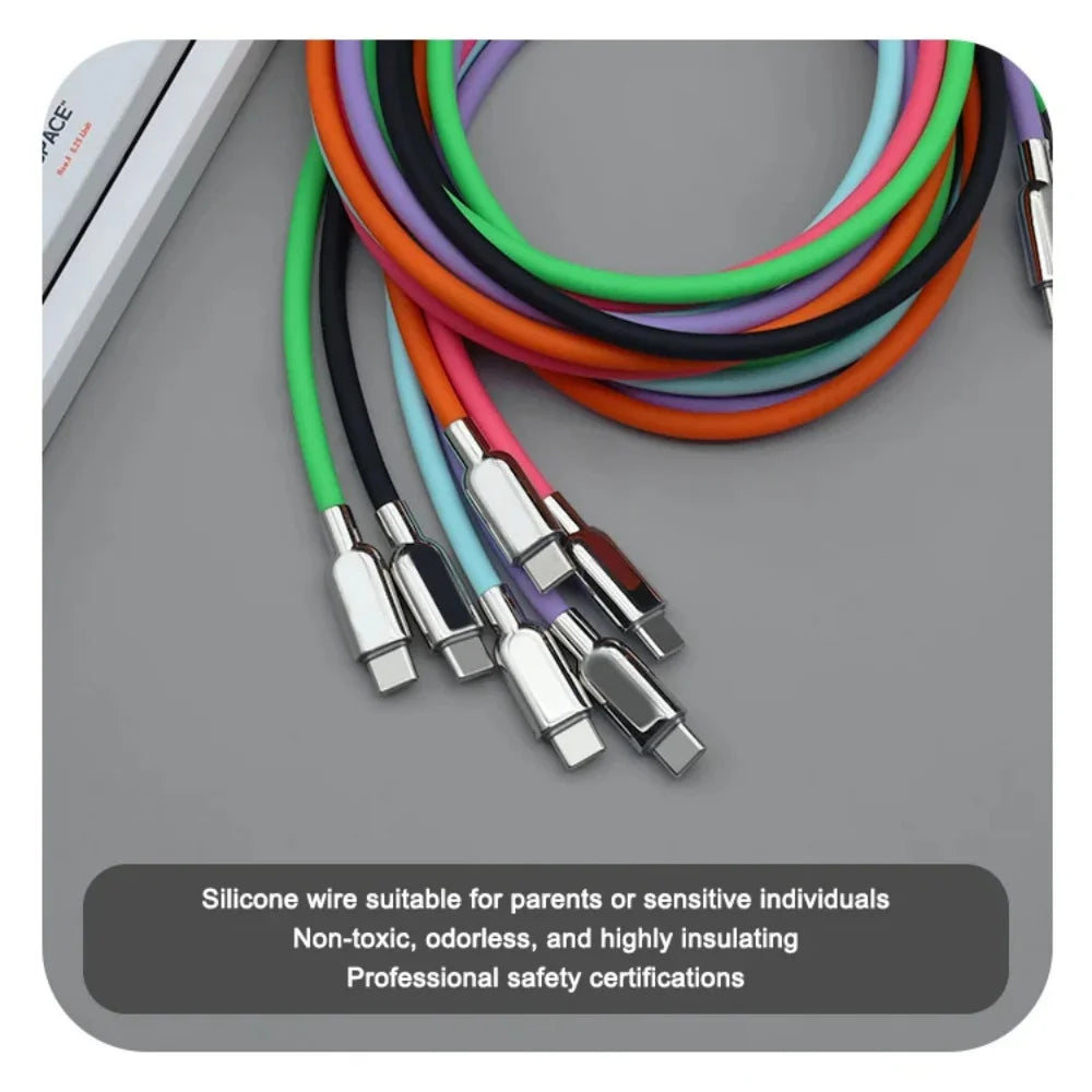 240W USB-C Liquid Silicone Fast Charging Cable – 6 Colors USB-C Charging Cable Qme