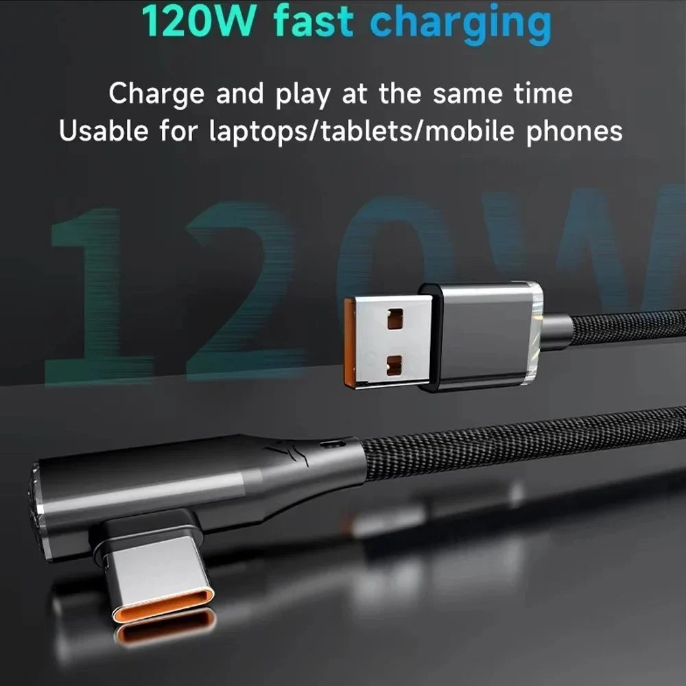 120W 90-Degree USB-C Fast Charging Cable | Type-C to C USB-C Charging Cable Qme