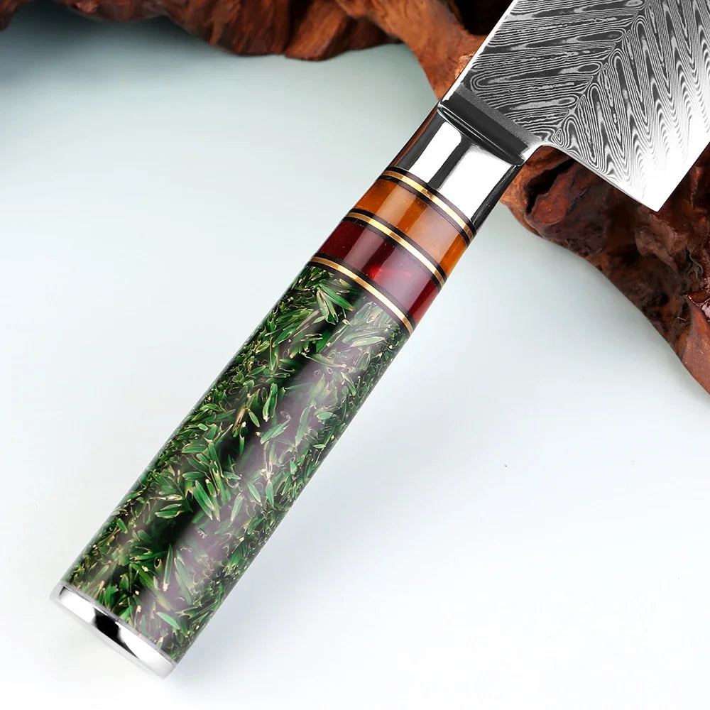 XITUO 7" Damascus Steel Nakiri Knife – Rice Husk Handle Nakiri Kitchen Knife Qst