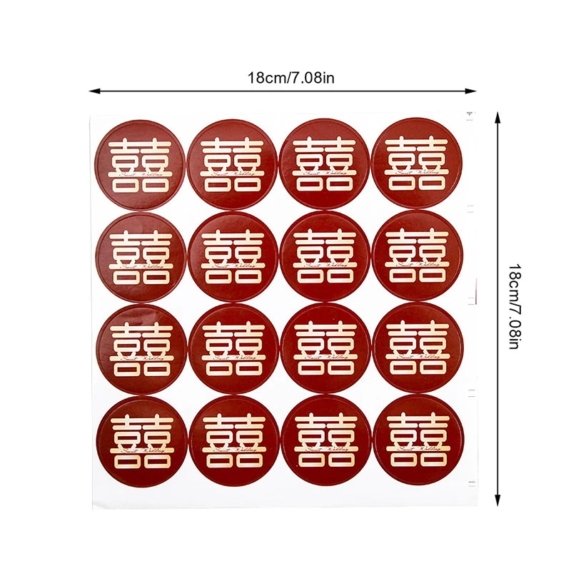 16pcs Double Happiness Wedding Stickers – Red Blessing Labels Wedding Stickers Qst