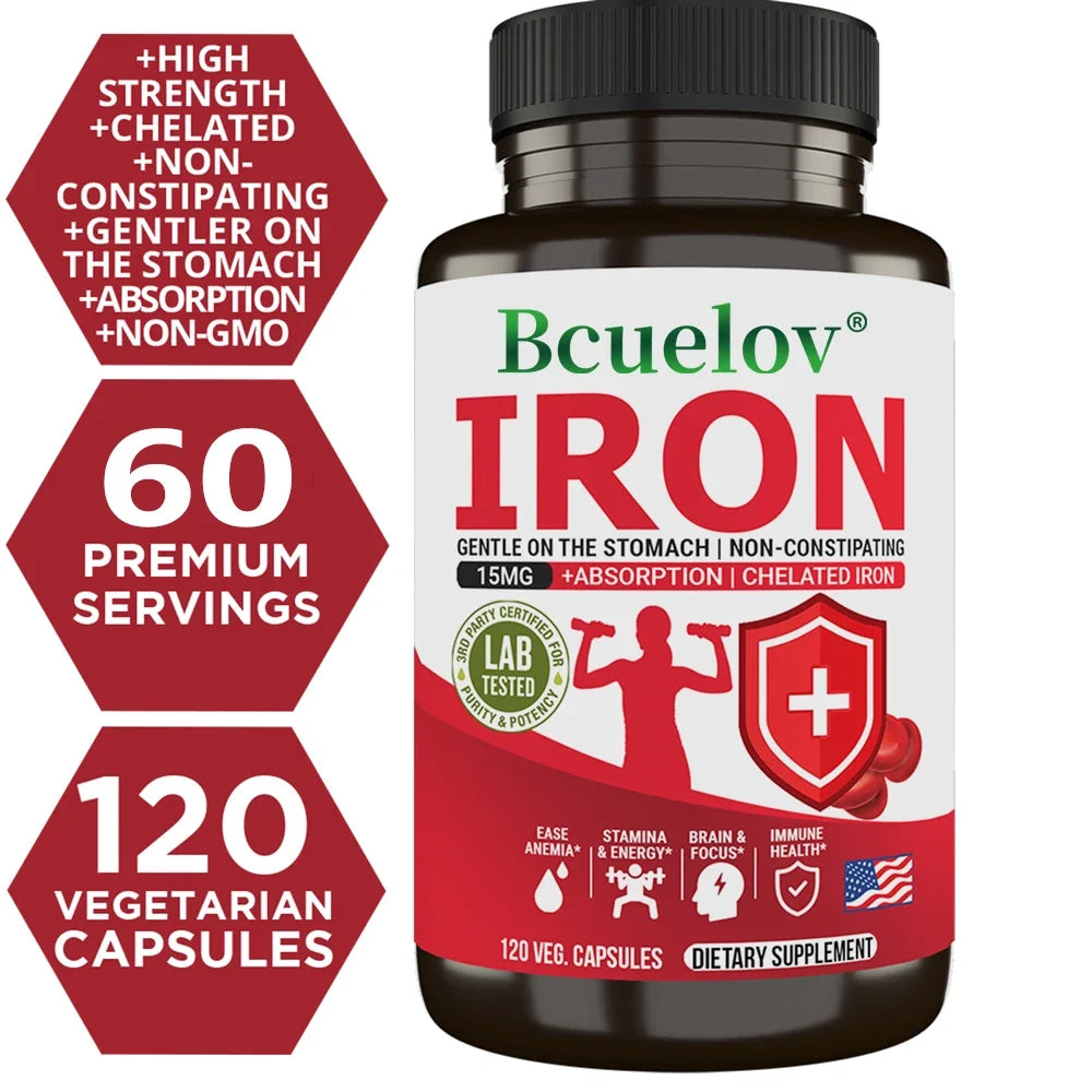 Bcuelov Iron Supplements 15mg – Energy & Immune Support Iron Supplement Qst
