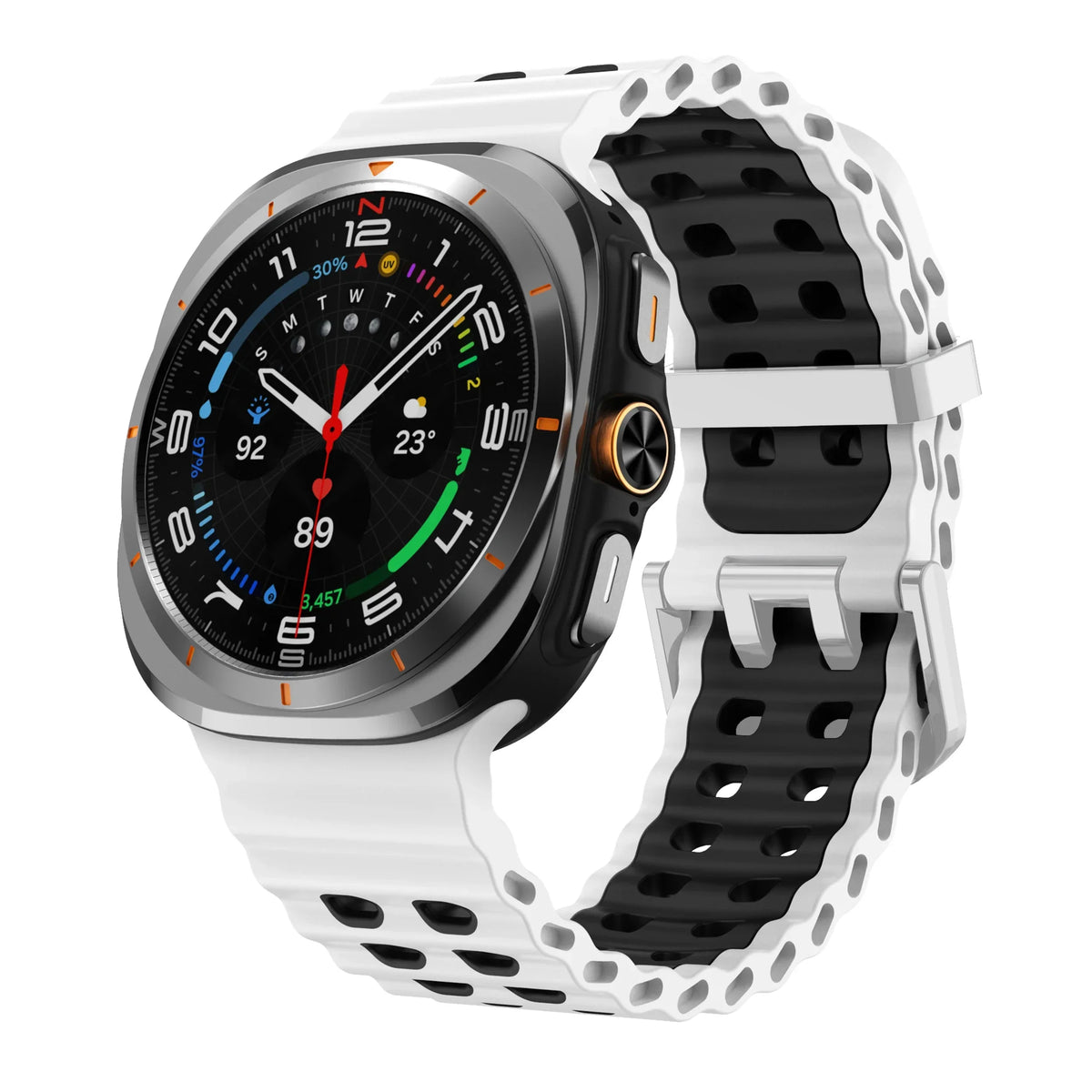 Two-Tone Silicone Sports Band – Samsung Galaxy Watch Ultra Silicone Watch Band Qme White BlackS Galaxy Watch Ultra
