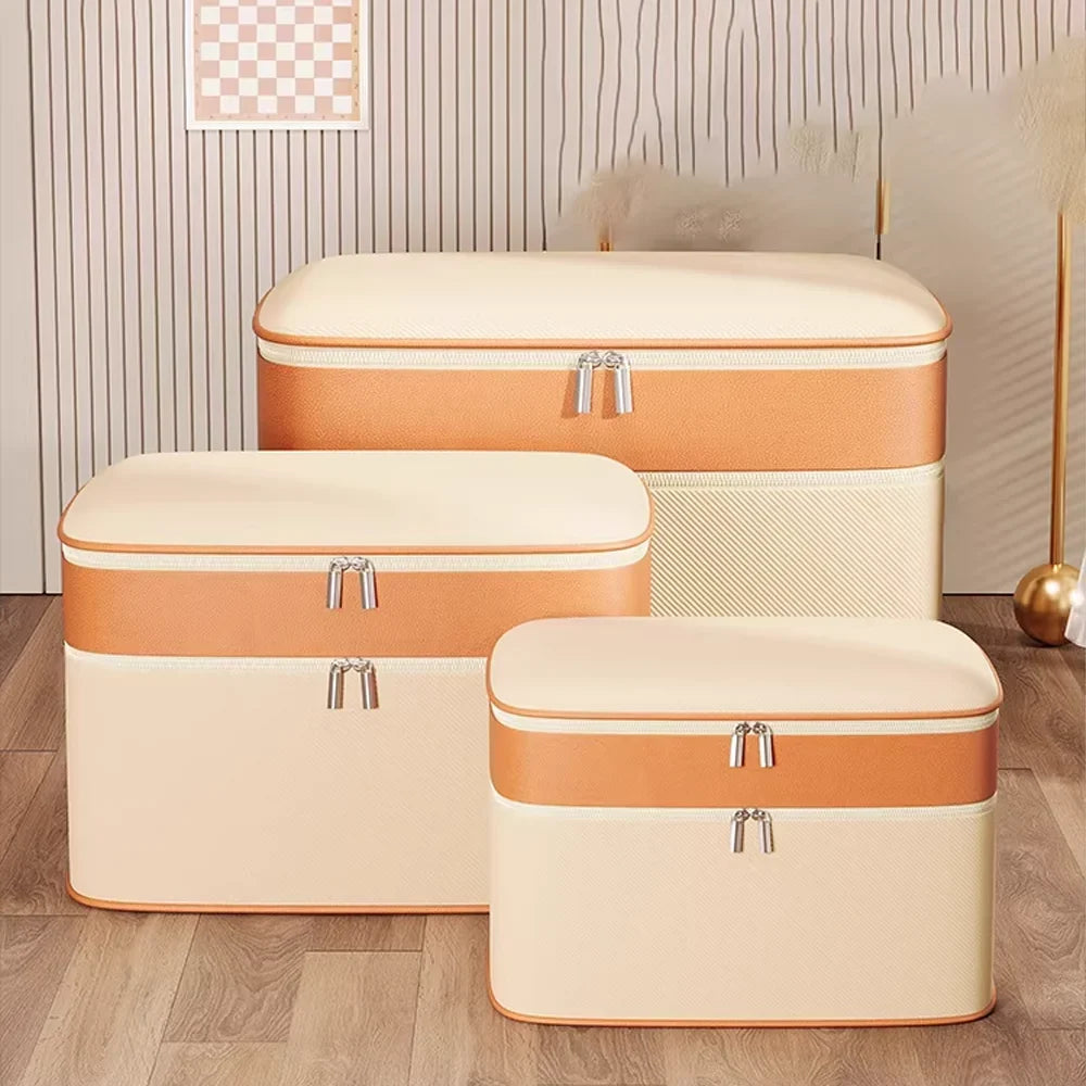 Double-Layer PU Storage Box – Large Clothes & Quilt Organizer Wardrobe Storage Box Qme
