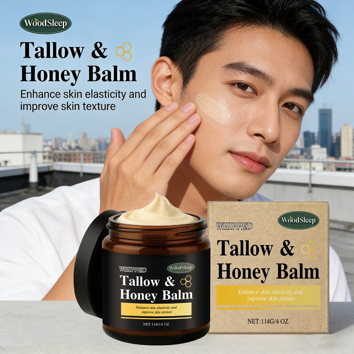 Beef Tallow & Honey Balm for Men – Moisturizing Balm 114g Men's Skin Balm Qme