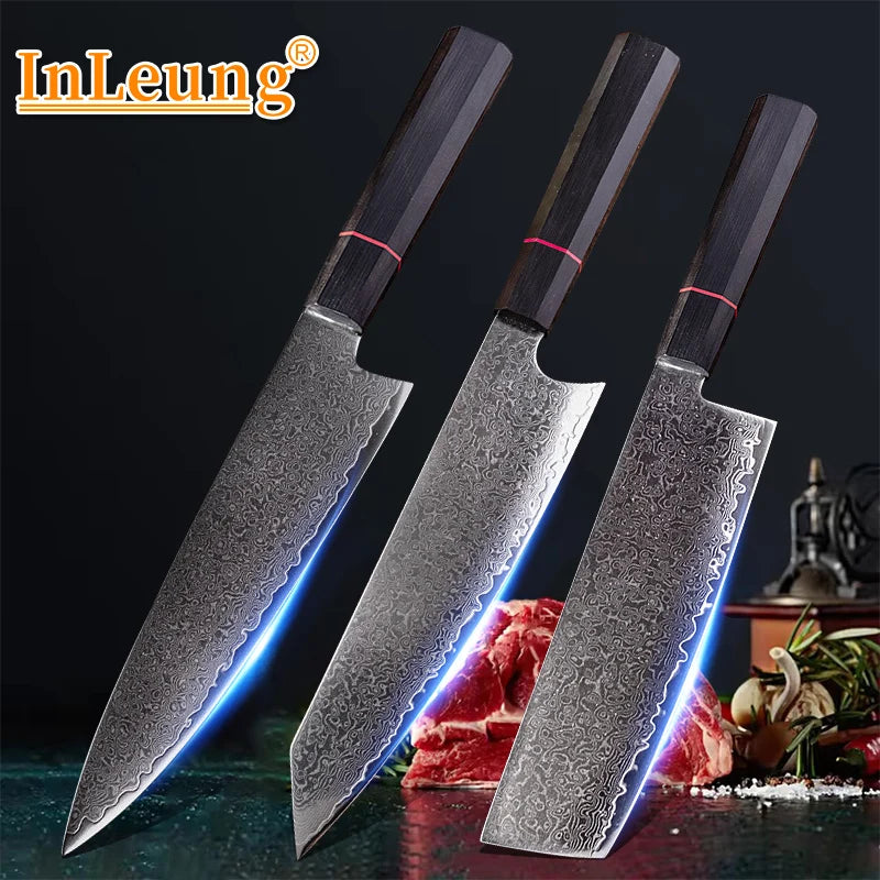 InLeung 67-Layer Damascus Chef Knife Set – VG10 Japanese Steel Damascus Knife Set Qst
