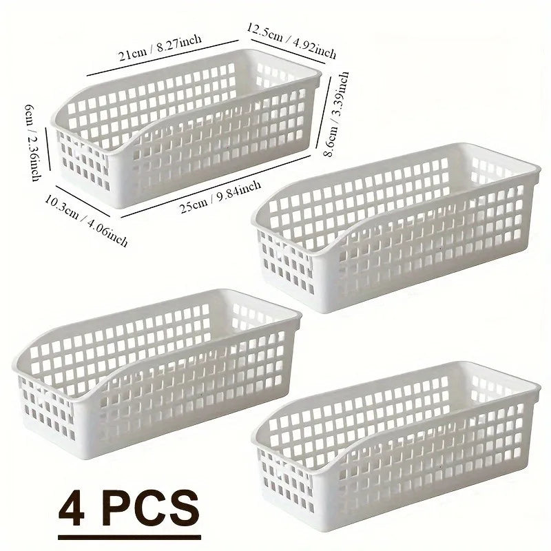 4-Piece Stackable Plastic Storage Basket Set – White Stackable Storage Basket Qme white 4pcs