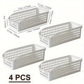 4-Piece Stackable Plastic Storage Basket Set – White Stackable Storage Basket Qme white 4pcs