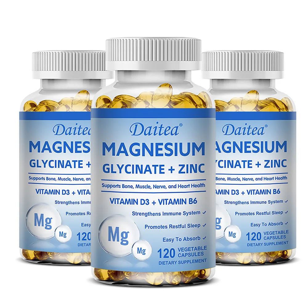 Magnesium Glycinate + Zinc Supplement | Sleep & Bone Support Mineral Supplement Qst 120 count-3 bottle