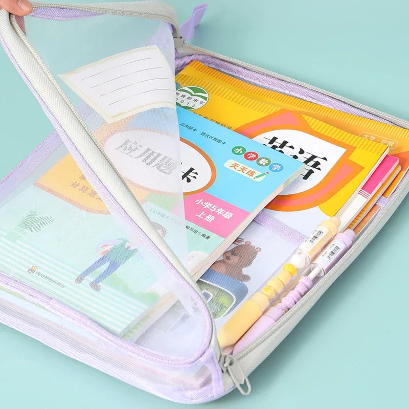 A4 Double-Layer Mesh Zipper Bag – Large Capacity Organizer Stationery Organizer Bag Qme