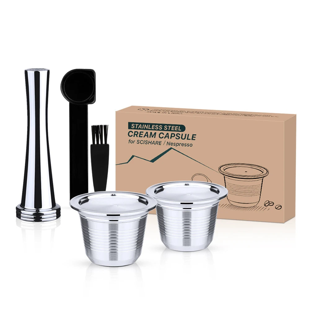 Reusable Stainless Steel Capsule for Xiaomi Scishare & Nespresso Reusable Coffee Capsule Qst 2Capsules1Tamper