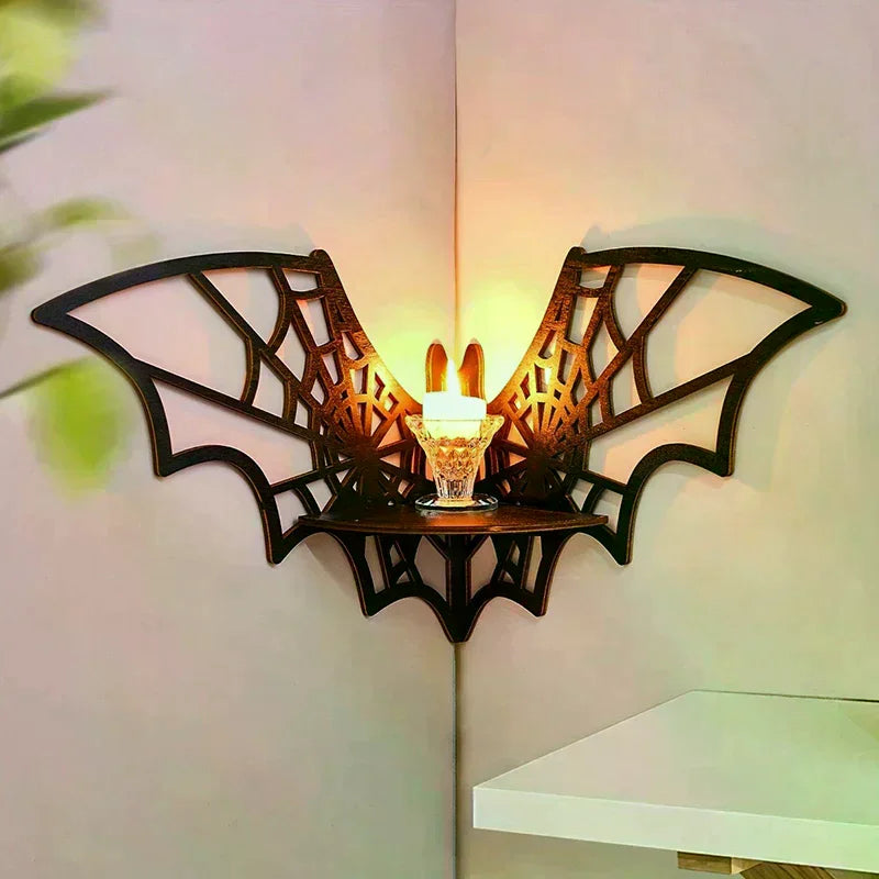 Bat Corner Shelf – Wooden Floating Gothic Wall Display Floating Wall Shelf Qme