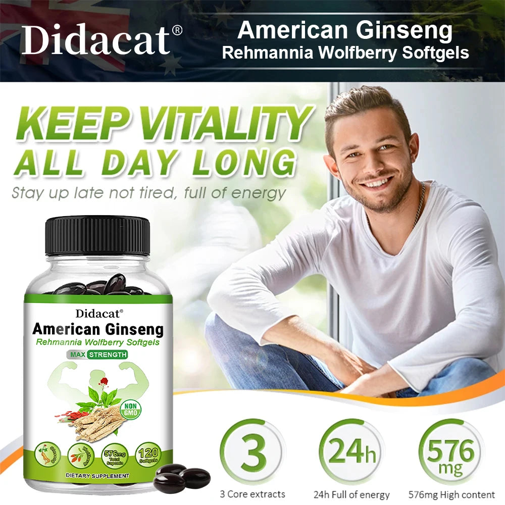 Organic American Ginseng Capsules – Non-GMO, 60 Count Herbal Supplement Qst