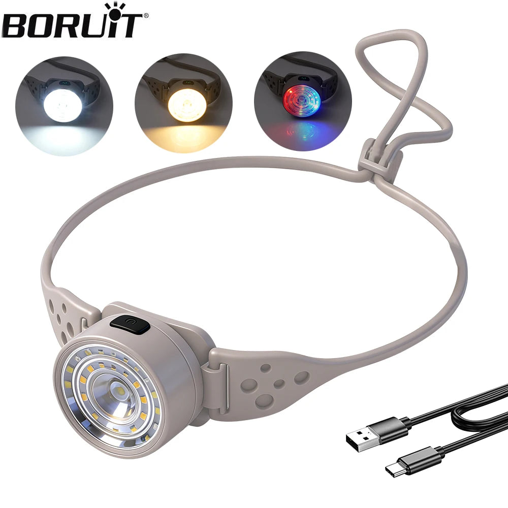 BORUiT LED Headlamp 300LM USB-C Rechargeable Waterproof 5 Modes Rechargeable Headlamp Qst