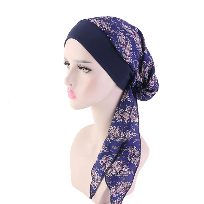 Women's Pre-Tied Turban Head Scarf – Floral Bandana Hat Turban Head Scarf Qst L