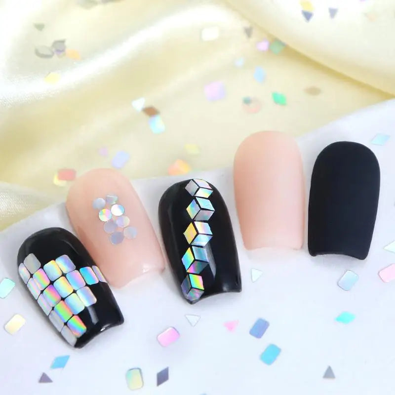 Flash Geometric Nail Glitter – 6-Grid DIY Nail Art Charm Set Nail Art Glitter Qst